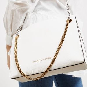 Authentic NWOT MARC JACOBS DOUBLE LINK 27 LEATHER TOTE IN MOON WHITE